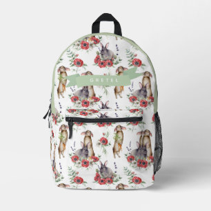 Mochila Impresa Chica de patrón de anémona conejo y rojo