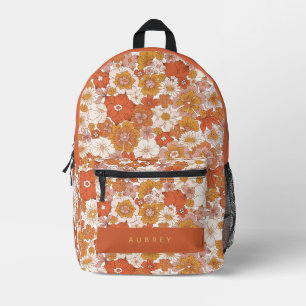 Mochila Impresa Chica Floral Naranja Retro Groovy