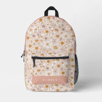 Chica floral rosa claro Retro Groovy