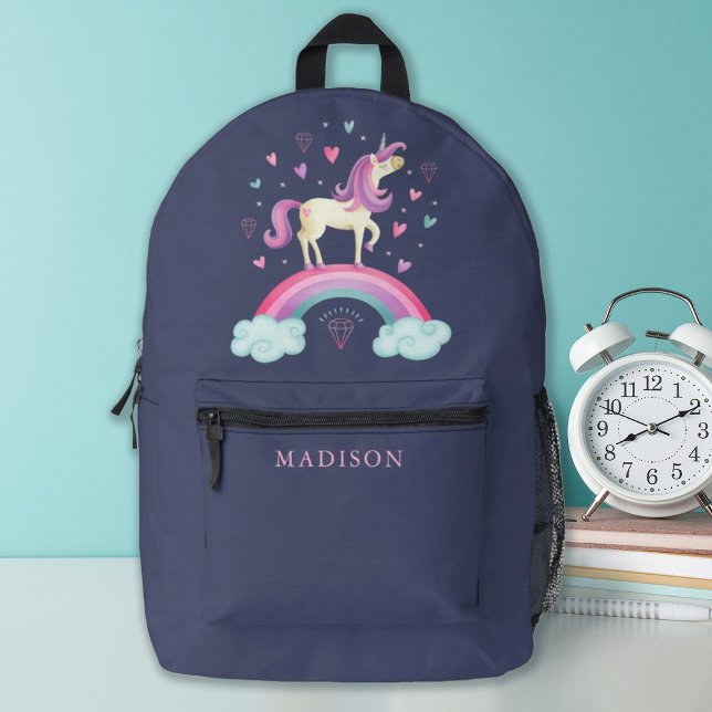 Mochila Impresa Chica lindo mágico con unicornio en arco iris (A cute rainbow unicorn girls backpack. so stylish for back to school.)
