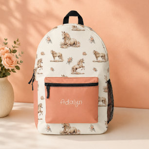 Mochila Impresa Chica Lindo Melocotón Rosa Patrón de Caballo