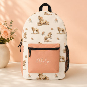 Mochila Impresa Chica Melocotón Rosa Caballo Fuente de letra monog