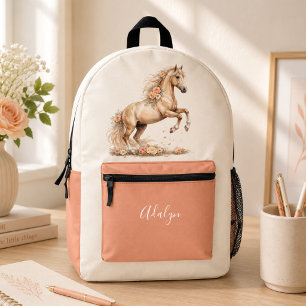 Mochila Impresa Chica Melocotón Rosa Caballo Monograma en Letra Sc