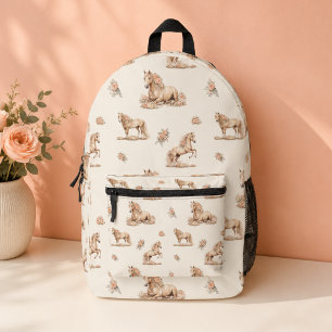 Mochila Impresa Chica Melocotón Rosa Caballo Patrón