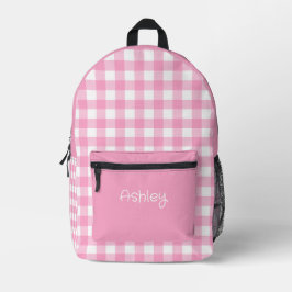 Mochila Impresa Chica Patrón Cuadro Rosa Nombre Personalizado
