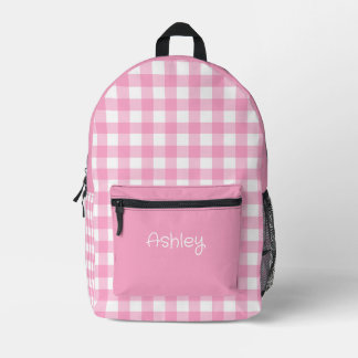 Mochila Impresa Chica Patrón Cuadro Rosa Nombre Personalizado