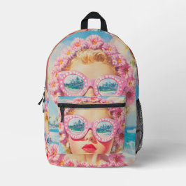 Mochila Impresa Chica Retro Beach con gafas de sol florales