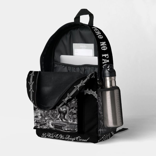 Mochila Impresa Chicano Art Backpack (Esquina trasera derecha (abierta))