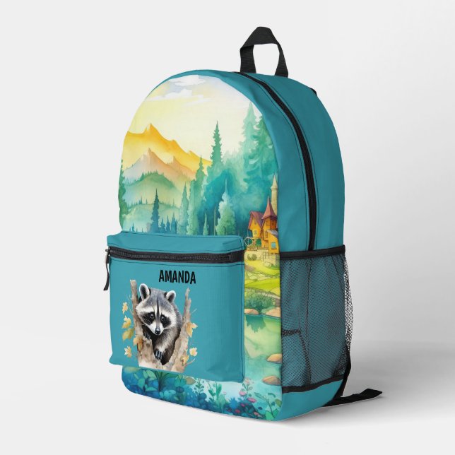 Mochila Impresa Chicas de corte Raccoon agregar nombre (Esquina derecha trasera )