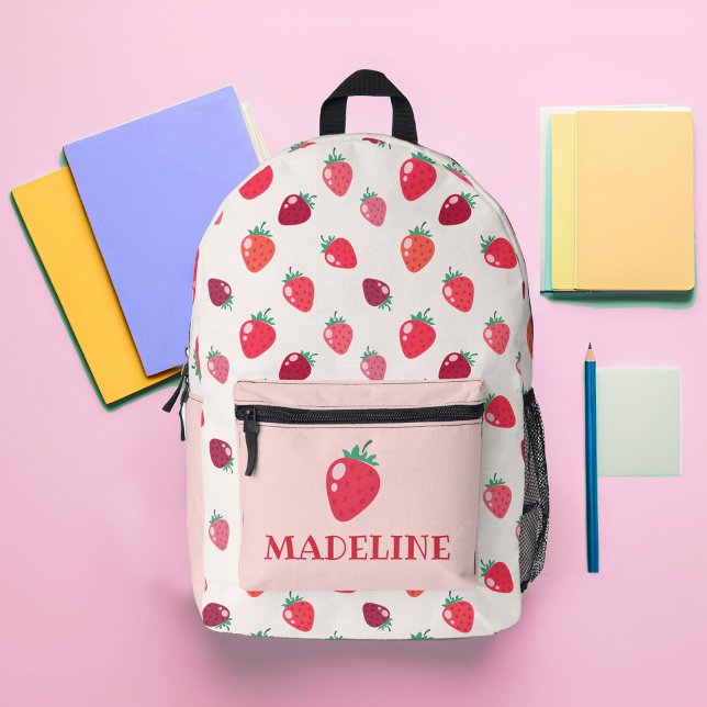 Mochila Impresa Chicas de fresa personalizado (Custom Girls Strawberry Backpack in Pink, White and Red)