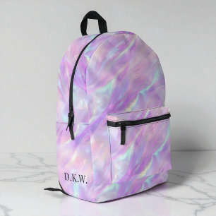 Mochila Impresa Chicas de mármol iridiscente púrpura con monograma