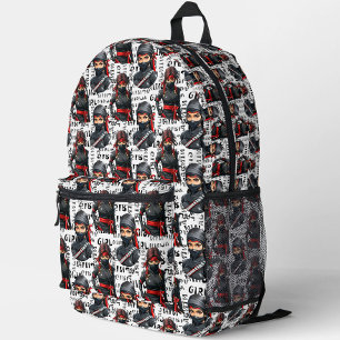 Mochila Impresa Chicas Ninja Anime con diseño de patrón de texto