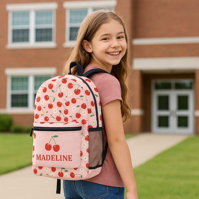 Mochila Impresa Chicas personalizados Cherry Pink (Custom Name Pink Cherry Girls Backpack)