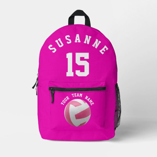 Mochila Impresa Chicas Rosa Voleibol Fuchsia Moderno (Anverso)