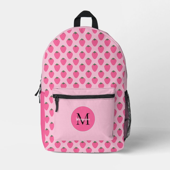 Mochila Impresa Chicas rosados personalizados de fresa (Anverso)