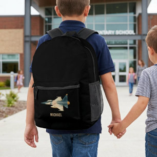 Mochila Impresa Chico Camuflaje Avión Vintage Negro Escuela Person