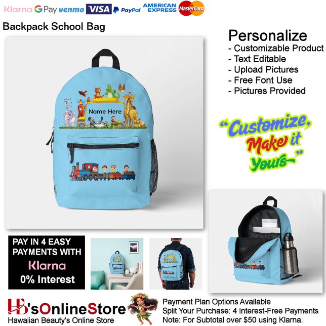 Mochila Impresa Choo Choo Train Loco Motive Blue children 7 (Choo Choo Train Loco Motive Blue children Printed Backpack 7.)