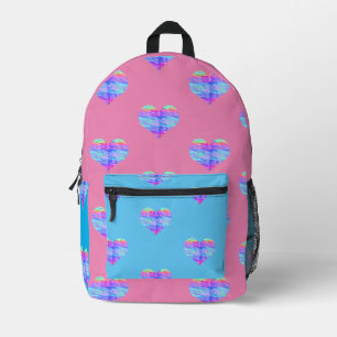 Mochila Impresa Chrome Metallic Neon Rainbow Heart Fun