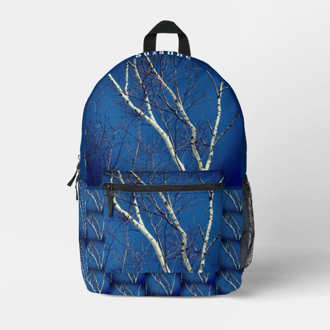 Mochila Impresa Cielo azul de árbol de birco blanco personalizado (Anverso)