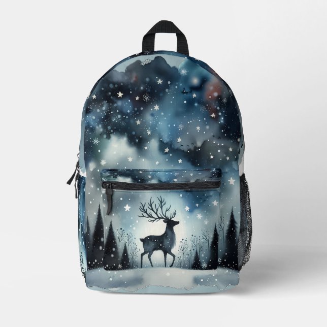 Mochila Impresa Ciervos Noche Invernal Estrellada (Anverso)