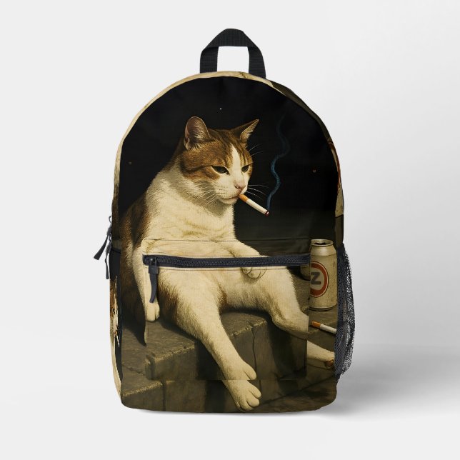 Mochila Impresa Cigarette Kitten Funny Smoking Cat Gen Z Meme (Anverso)