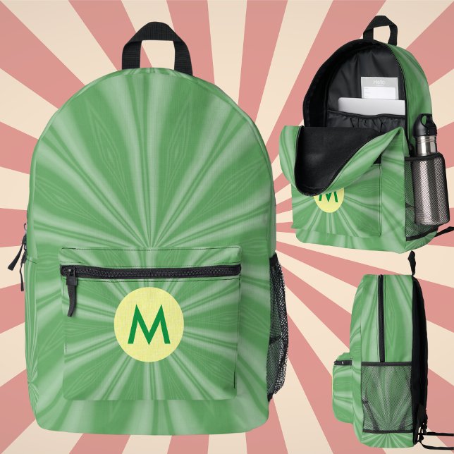 Mochila Impresa Círculo Amarillo Monogramado Estallido Solar Verde (Subido por el creador)