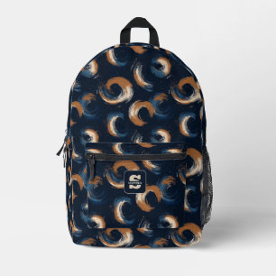 Mochila Impresa Círculo giratorio azul y marrón sobre fondo oscuro
