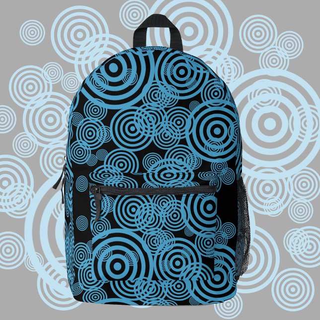 Mochila Impresa Círculos azules modernos y de moda sobre negro (Subido por el creador)
