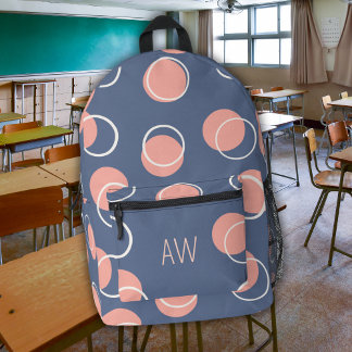 Mochila Impresa Círculos geométricos de color azul cúbito en monog