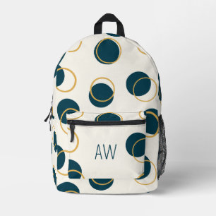 Mochila Impresa Círculos geométricos de oro azul monogramas