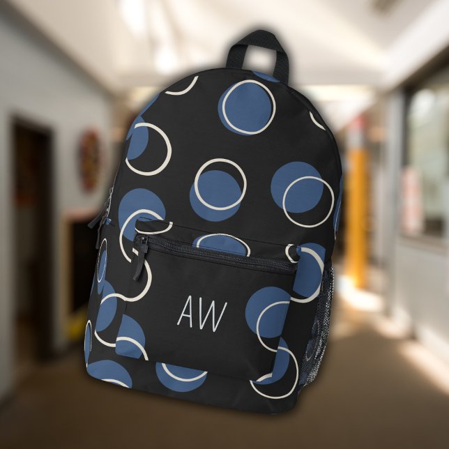 Mochila Impresa Círculos geométricos negros y azules (monogramas) (Subido por el creador)