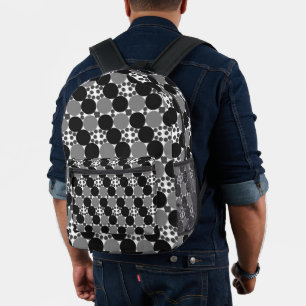 Mochila Impresa Círculos monocromos: negro blanco y gris abstracto