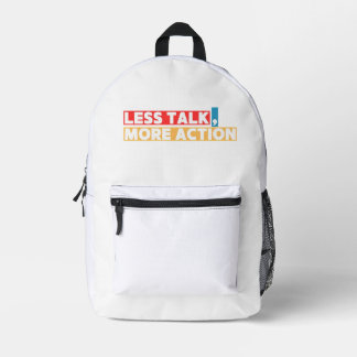 Mochila Impresa Cita Motivacional en Negrita – Menos Hablar, Más A