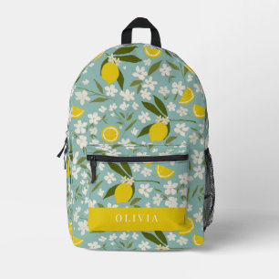 Mochila Impresa Citrus limón Patrón floral cielo azul