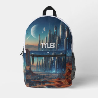 Mochila Impresa Ciudad de ciencia ficción en el espacio personaliz