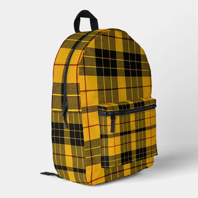 Mochila Impresa Clan MacLeod de Lewis Yellow Black Scottish Tartan (Esquina izquierda trasera)