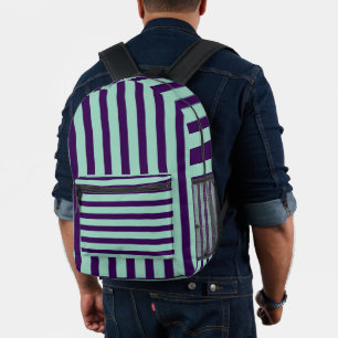 Mochila Impresa Clásico con rayas moradas oscuras y azul turquesa