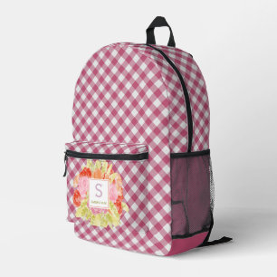 Mochila Impresa Clásico Magenta Rojo Rosa Gingham Check Pattern