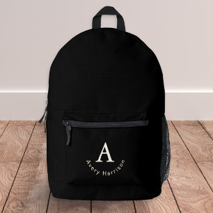 Mochila Impresa Clásico Monograma Inicial Nombre Negro