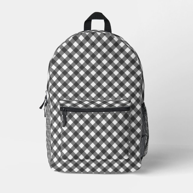 Mochila Impresa Classic Black And White Diagonal Gingham Plaid (Anverso)