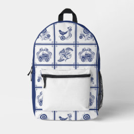 Mochila Impresa Classic Dutch Blue Delft Tile Floral & Bird Design