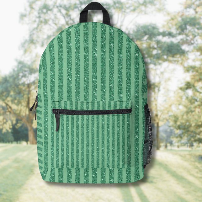 Mochila Impresa Classic Jade Green Glitter Style Vertical Stripes (Subido por el creador)
