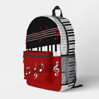Mochila Impresa Claves y notas de piano blanco rojo y negro person