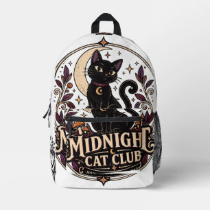 Mochila Impresa Club de Gatos de Medianoche Gato Negro Lindo Hallo