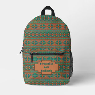 Mochila Impresa Cobre Geométrico Teal del Suroeste Impresión Perso