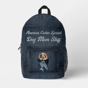 Mochila Impresa Cocker Spaniel Estadounidense En El Bolsillo Denim
