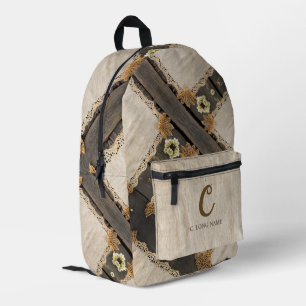 Mochila Impresa Código QR de madera de granero con encanto rústico