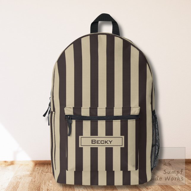 Mochila Impresa Coffee Brown and Sand Stripes and Name (Subido por el creador)