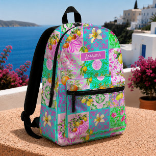 Mochila Impresa Colage de baldosas florales de cítrico siciliano r