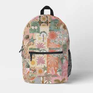 Mochila Impresa Colage de estilo tropical vintage Palma retro so